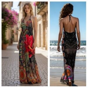 Elegant Multicolor Halter Maxi Dress